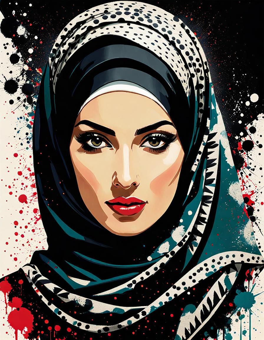 Edgy Hijabi Woman Portrait in Fayum Art Style