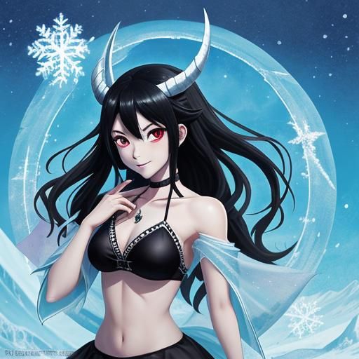Anime Style Demon Girl in Frozen Bikini