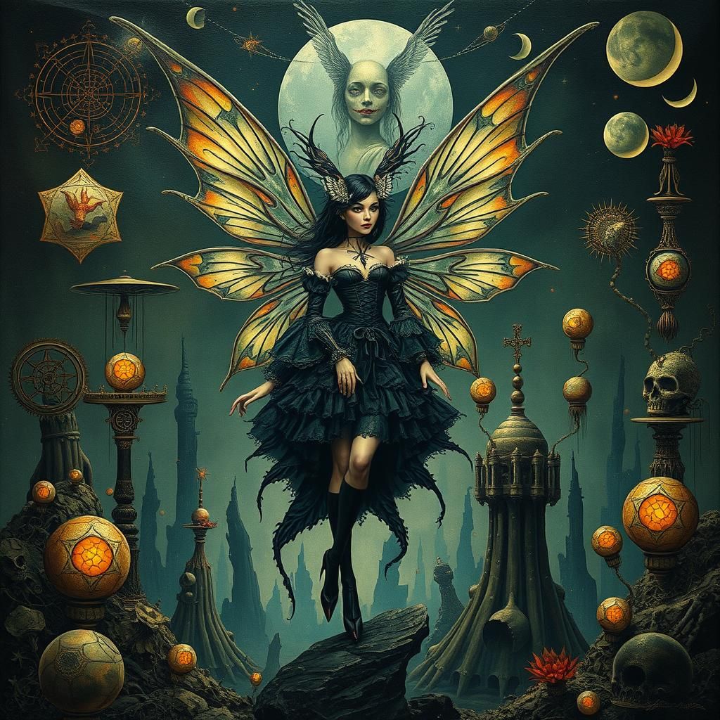 Dystopian Fairy in Art Deco Heavy Metal Style