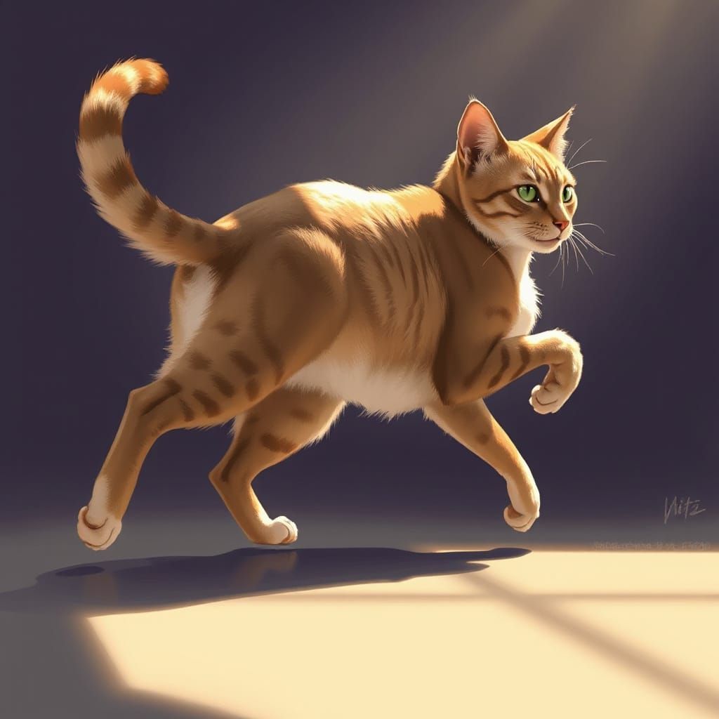Sleek Feline in Motion, Anime-Inspired Art