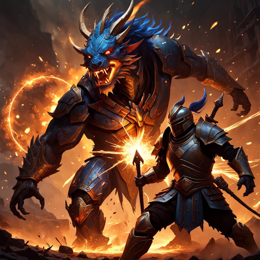 Fantasy Creature Battles Armored Warrior: Concept Art