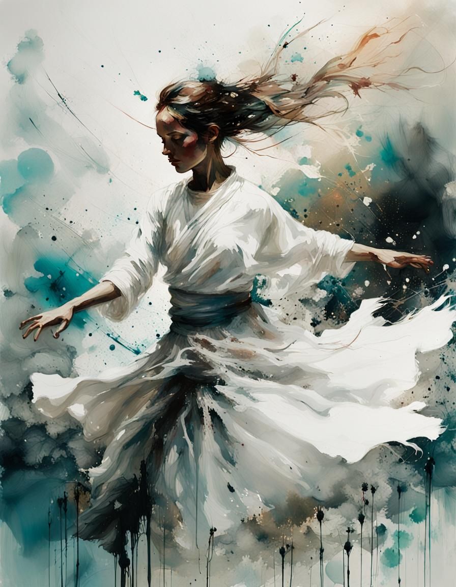 Ethereal Dancer in Ink Splatter Art