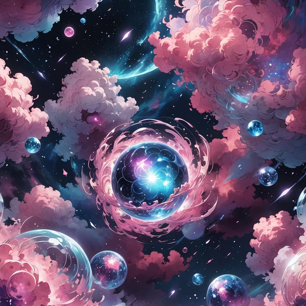 Icy Blue Orb in Swirling Galaxy: Anime Concept Art