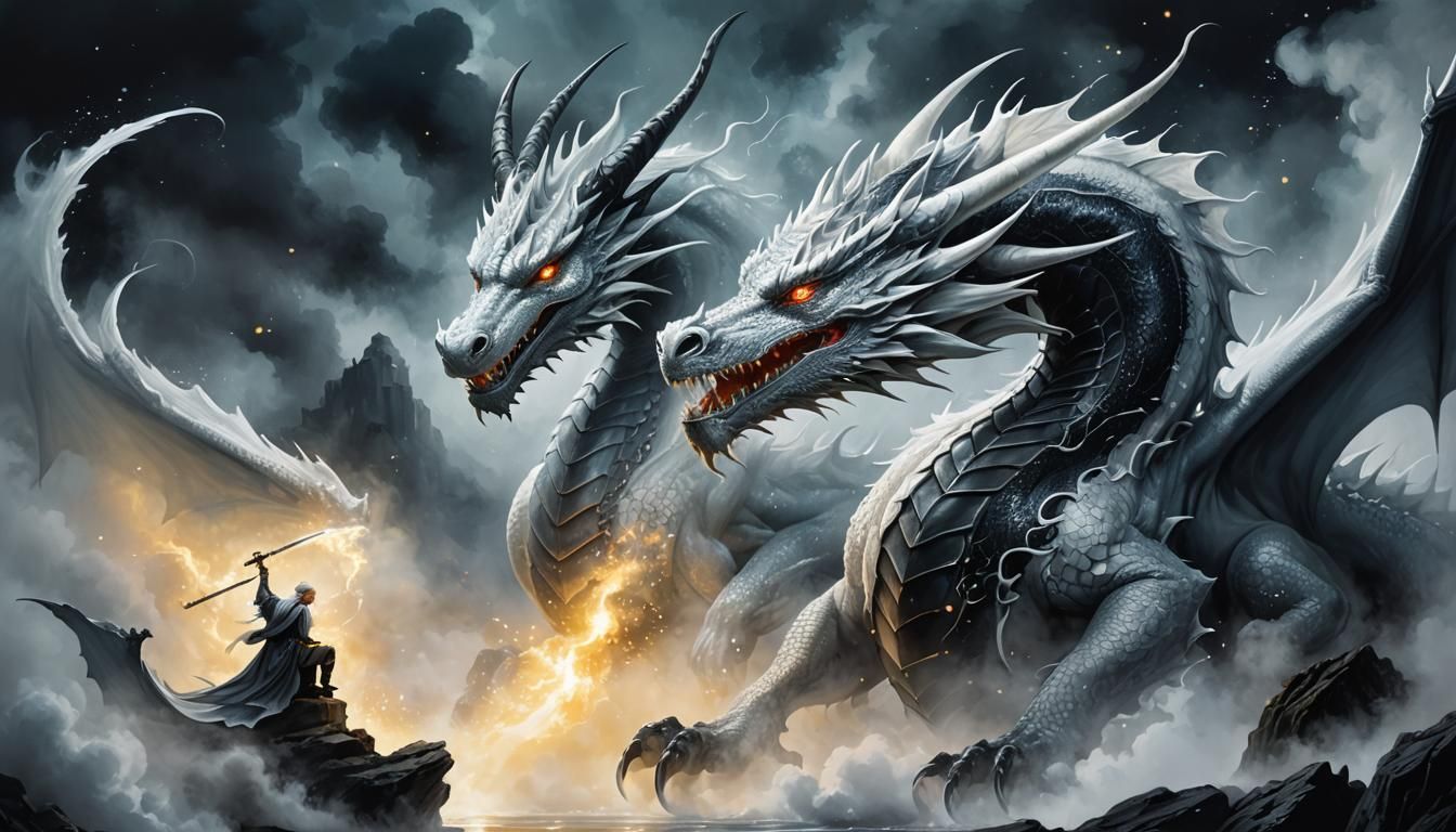 Ethereal Dragons in Magical Mist: Fantasy Art