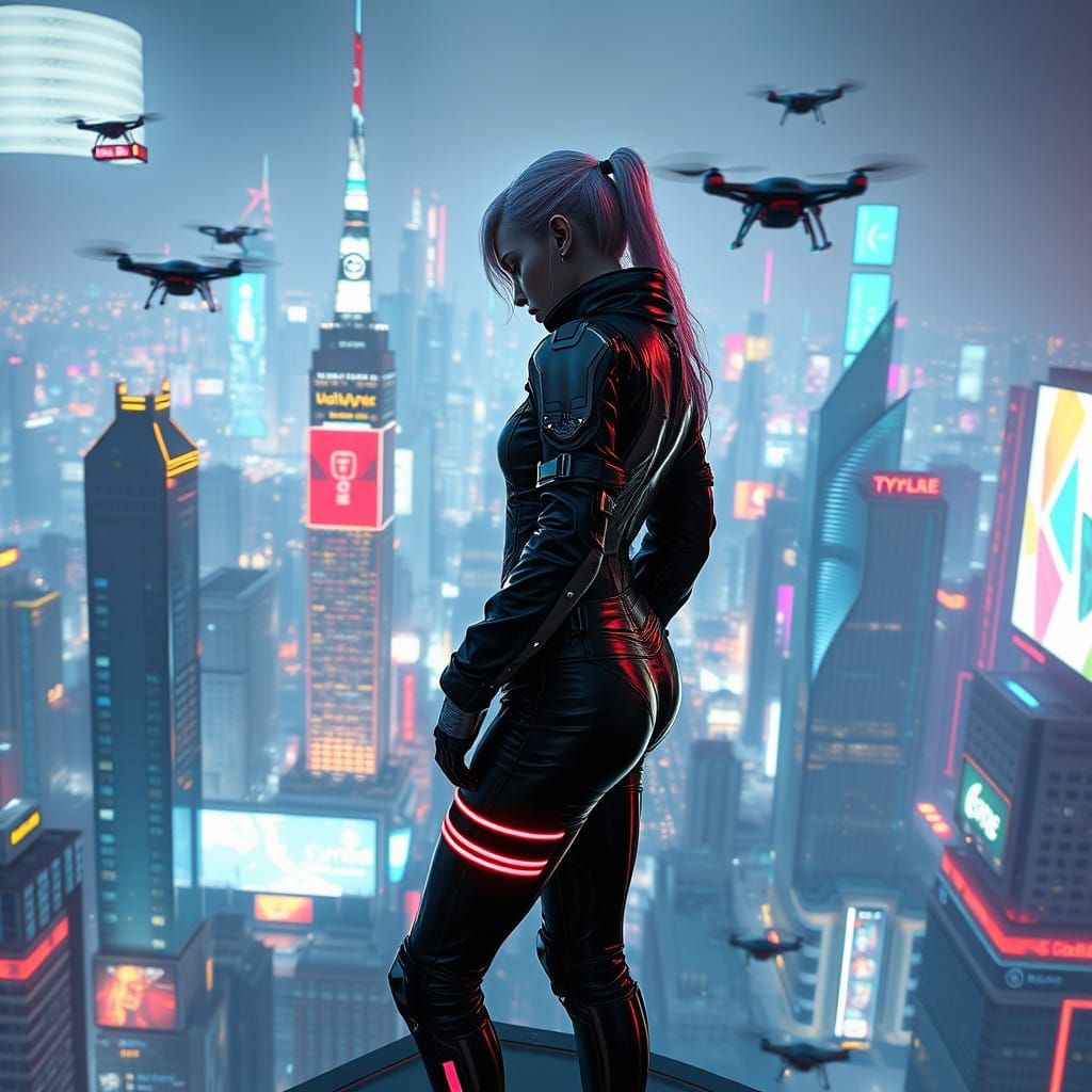 Cyborg Goddess in Neon Metropolis