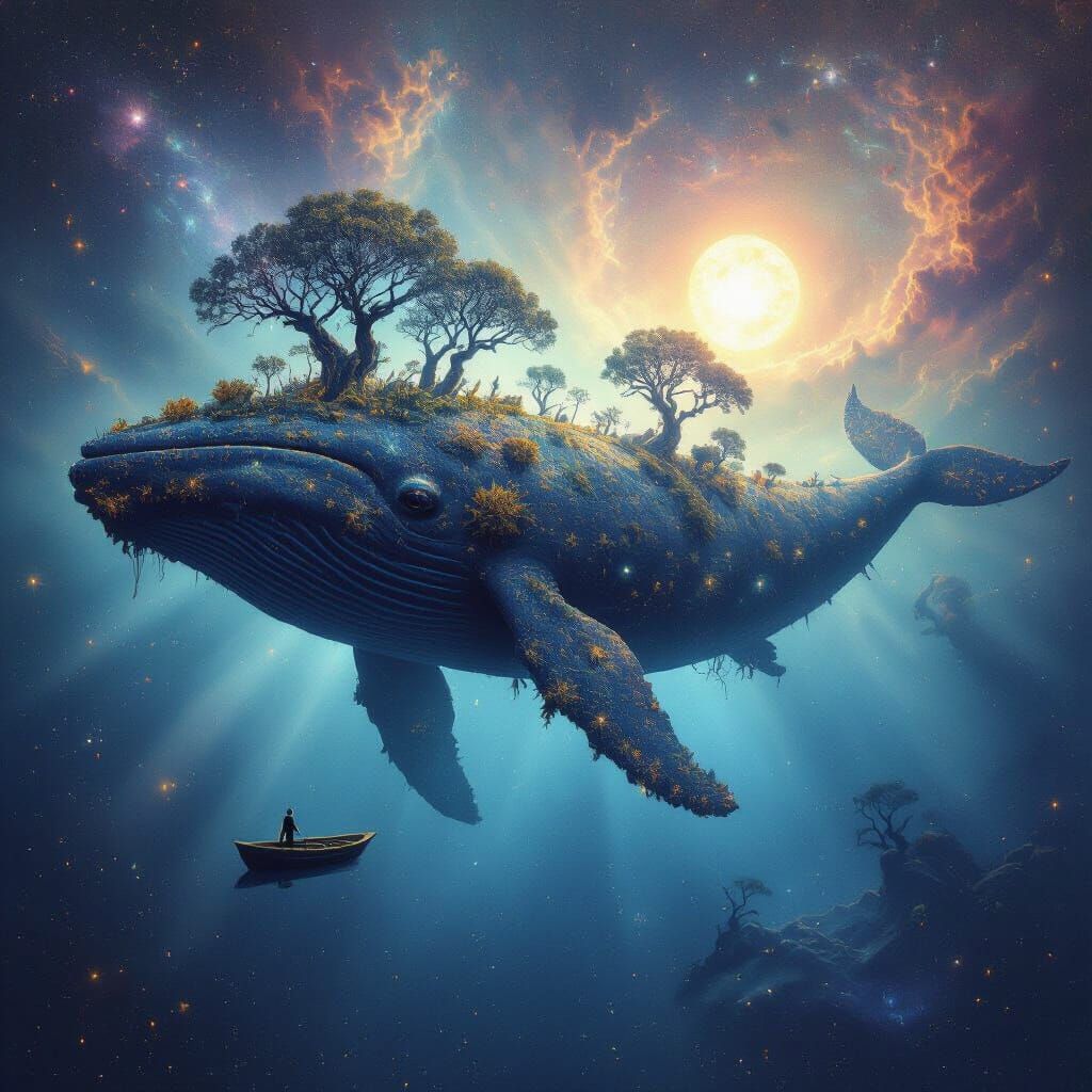 Ancient Whale Swims Through Nebula in Surreal Cosmic Scene