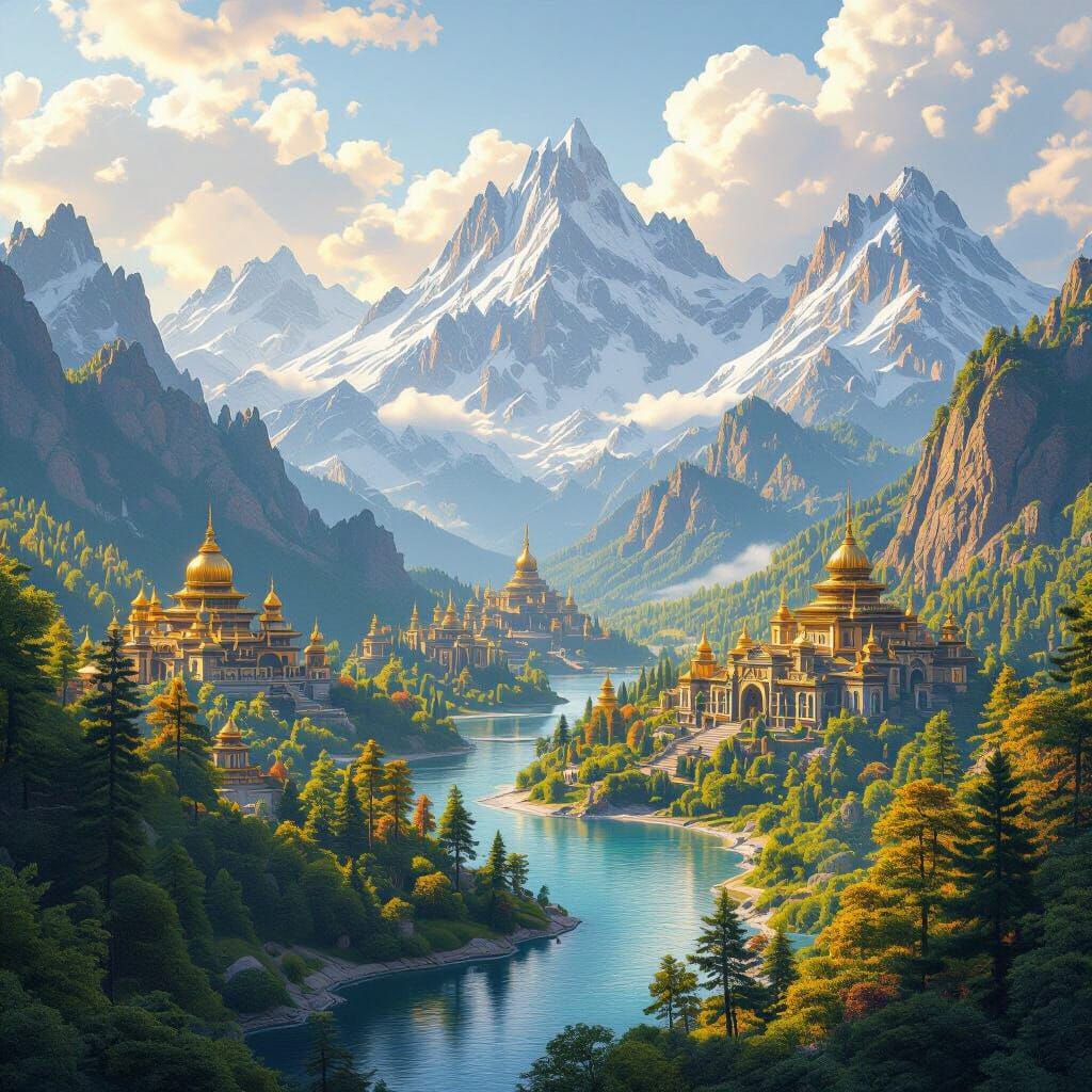 Golden Age Landscape with Majestic Mountains