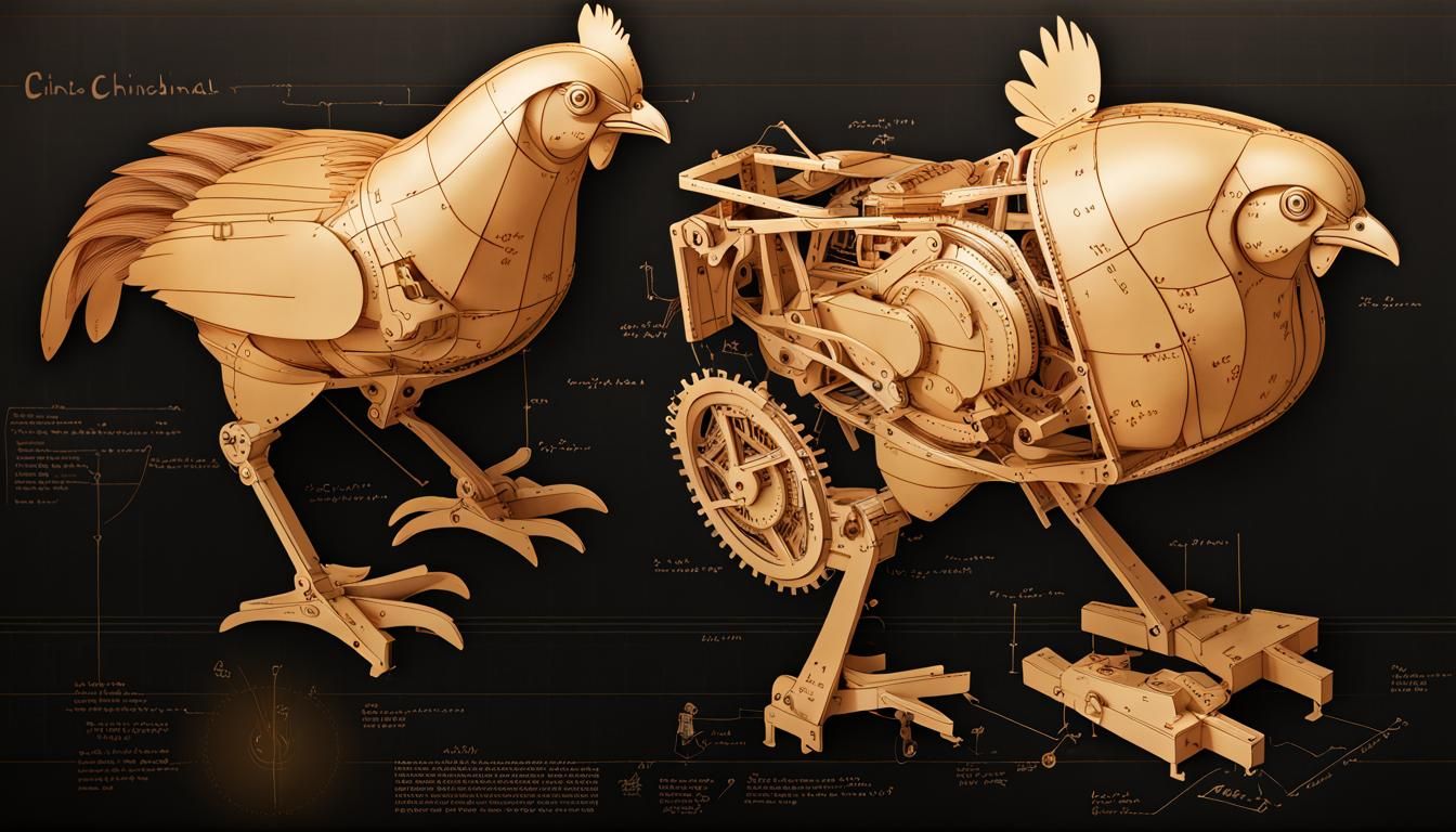 Mechanical Chicken Schematic in Da Vinci Style