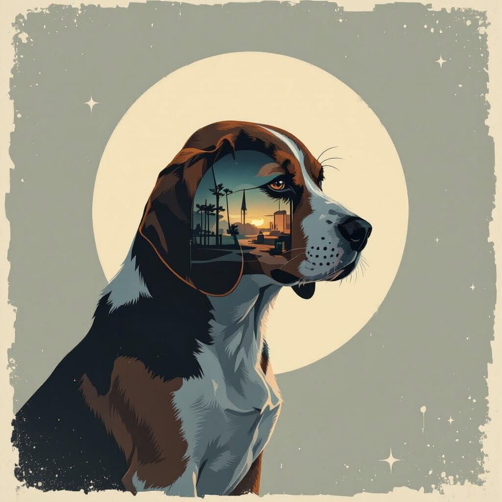 Beagle Silhouette Dreamscape in Detailed Matte Painting Styl...