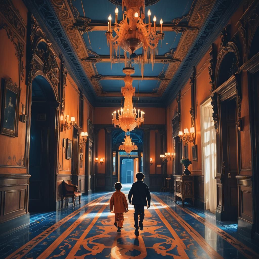 Boy Chased by Ghost in Grand Hotel, Fantasy Art