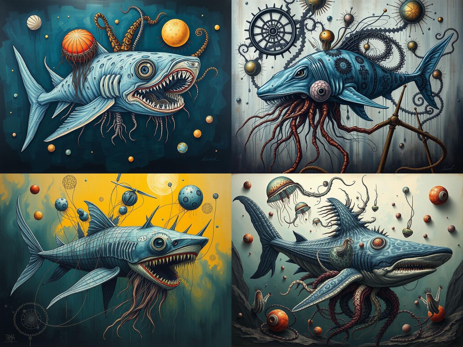 Surreal Jellyfish Whale Shark Hybrid in Dystopian Landscape