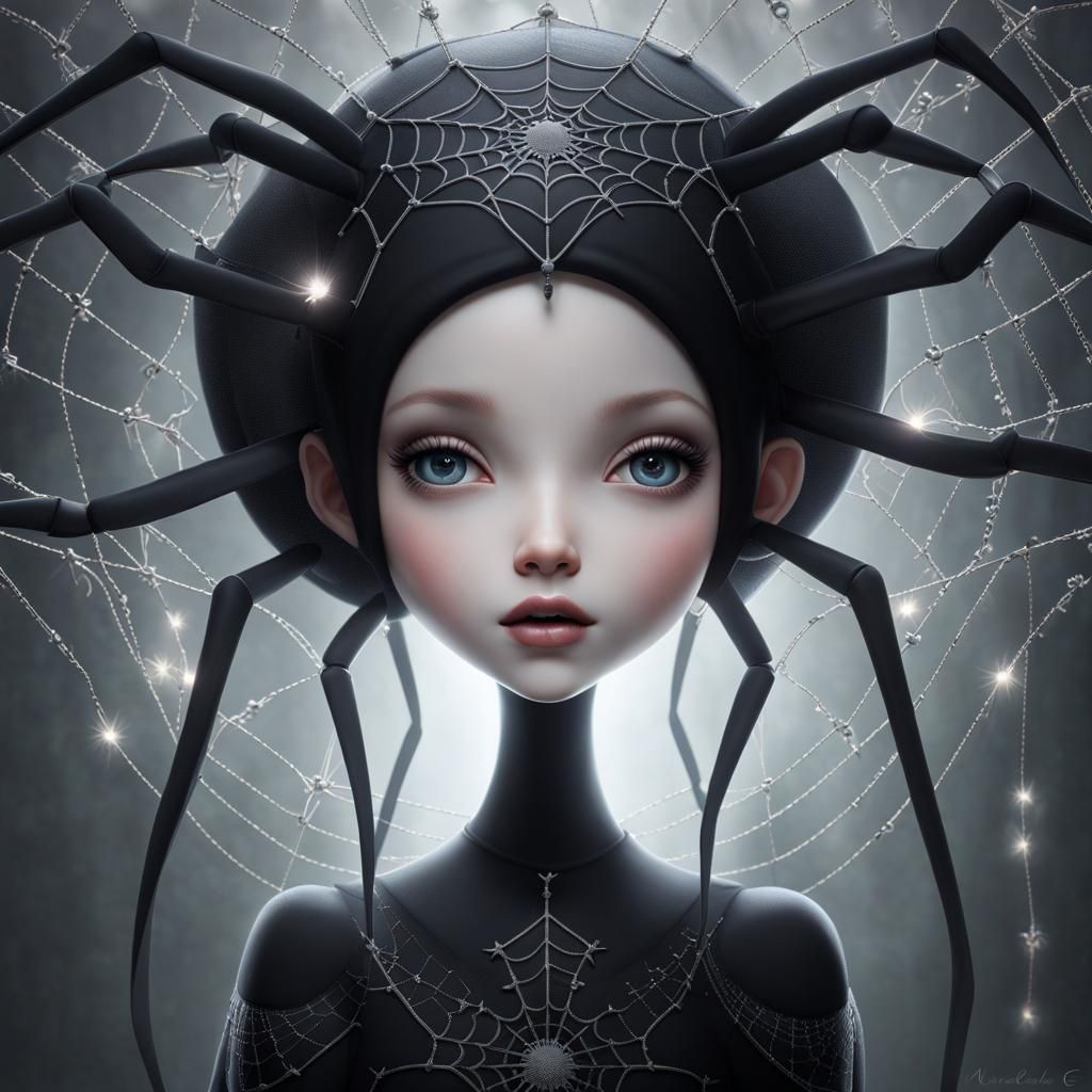 Dark Spider Girl Portrait with Web Details