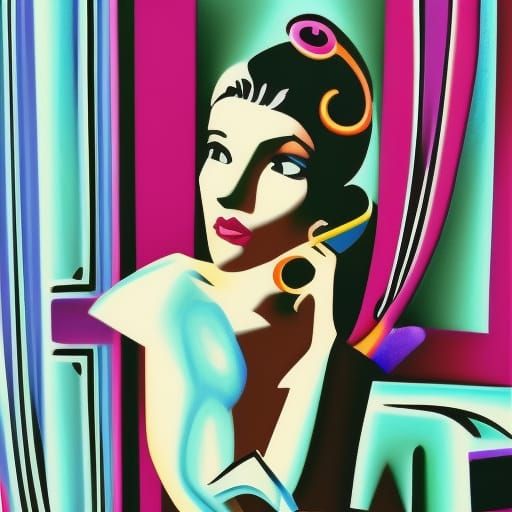 Retro Woman with Red Lips and Floral Bun