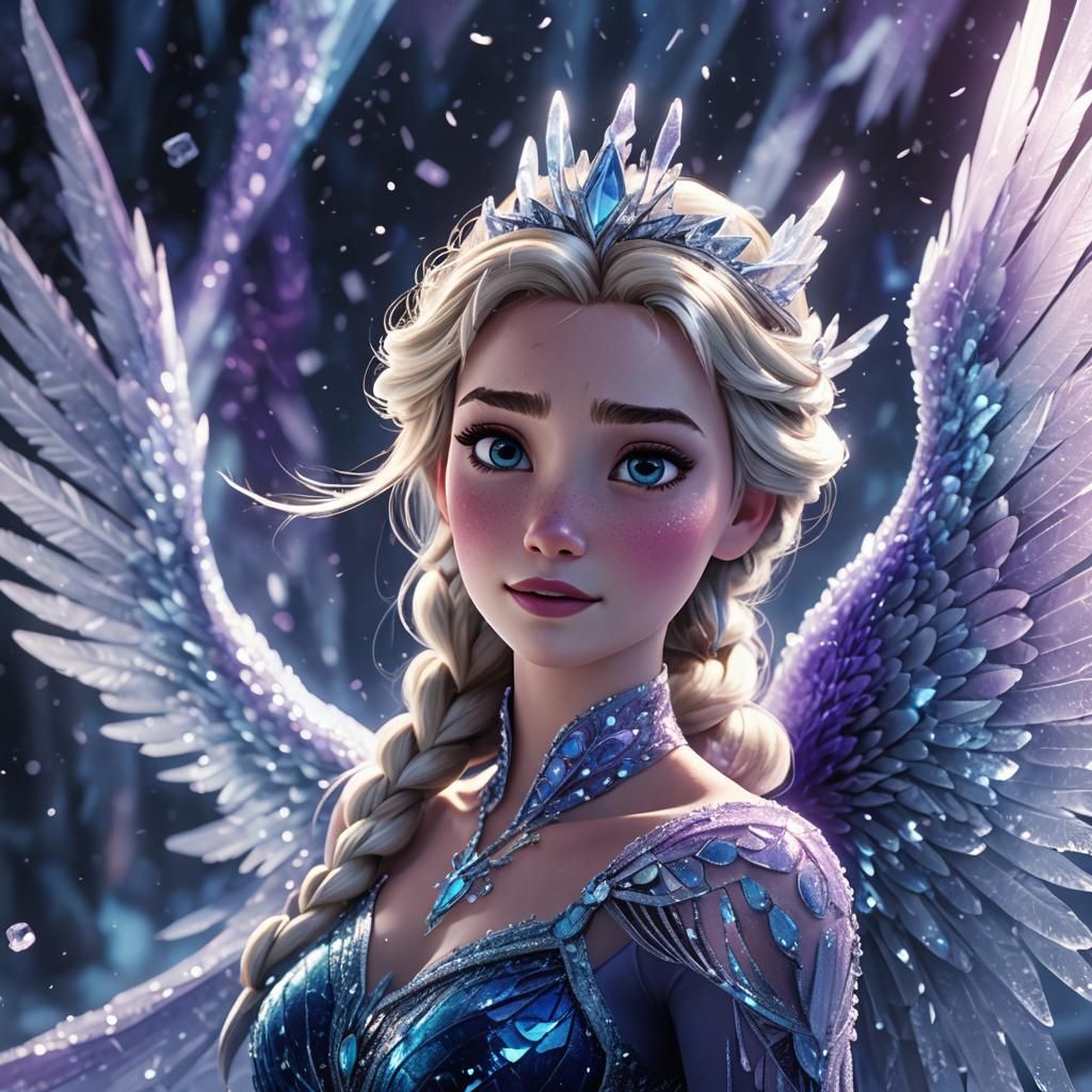 Elsa with Crystallized Ice Wings as 3D Art
