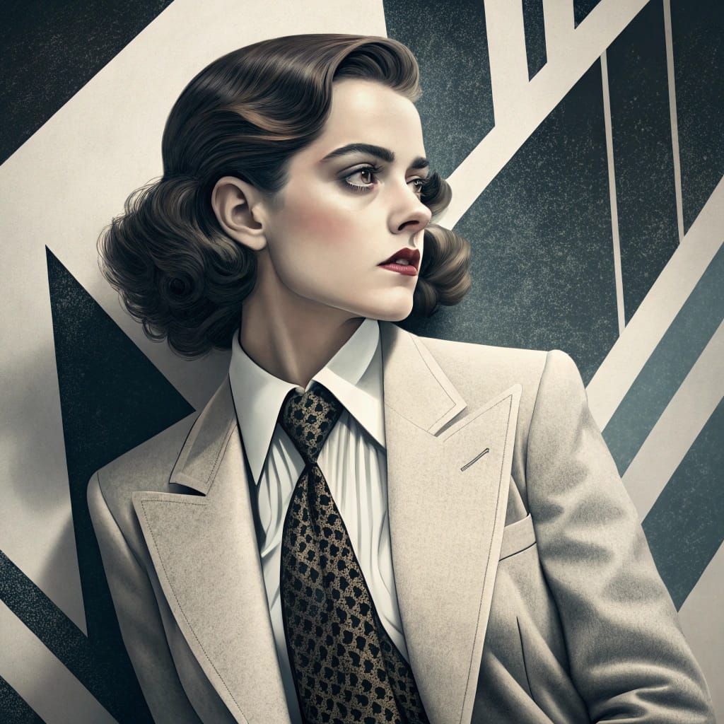 Glamorous Woman in Art Deco Style Digital Painting