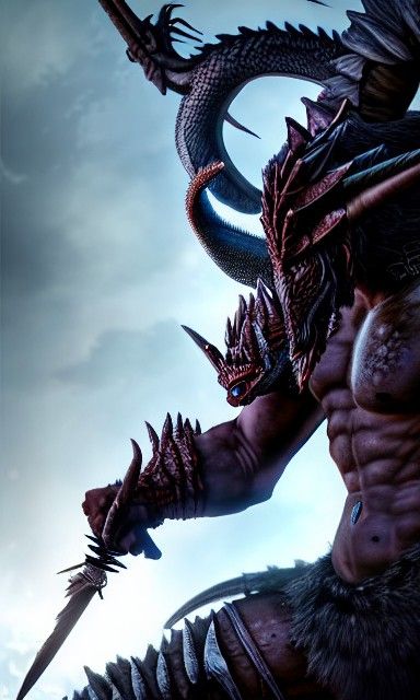 Dragonborn Barbarian Battle Scene in Fantasy Style