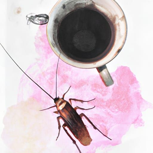 Cockroach and Coffee Mug in Watercolor Style