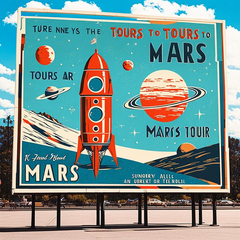 Vintage Mars Tourism Advertisement in Postcard Style