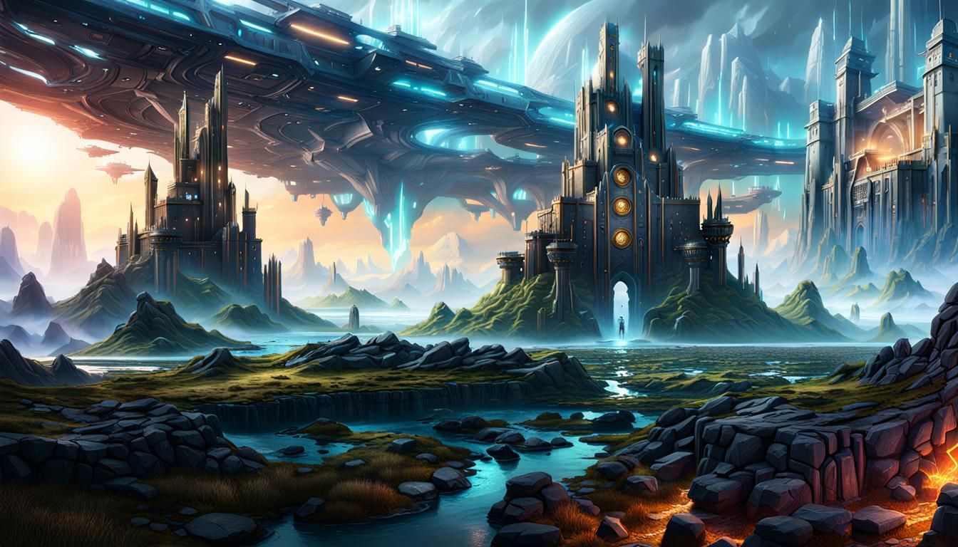 Detailed Sci-Fi Fortress in Matte Painting Style