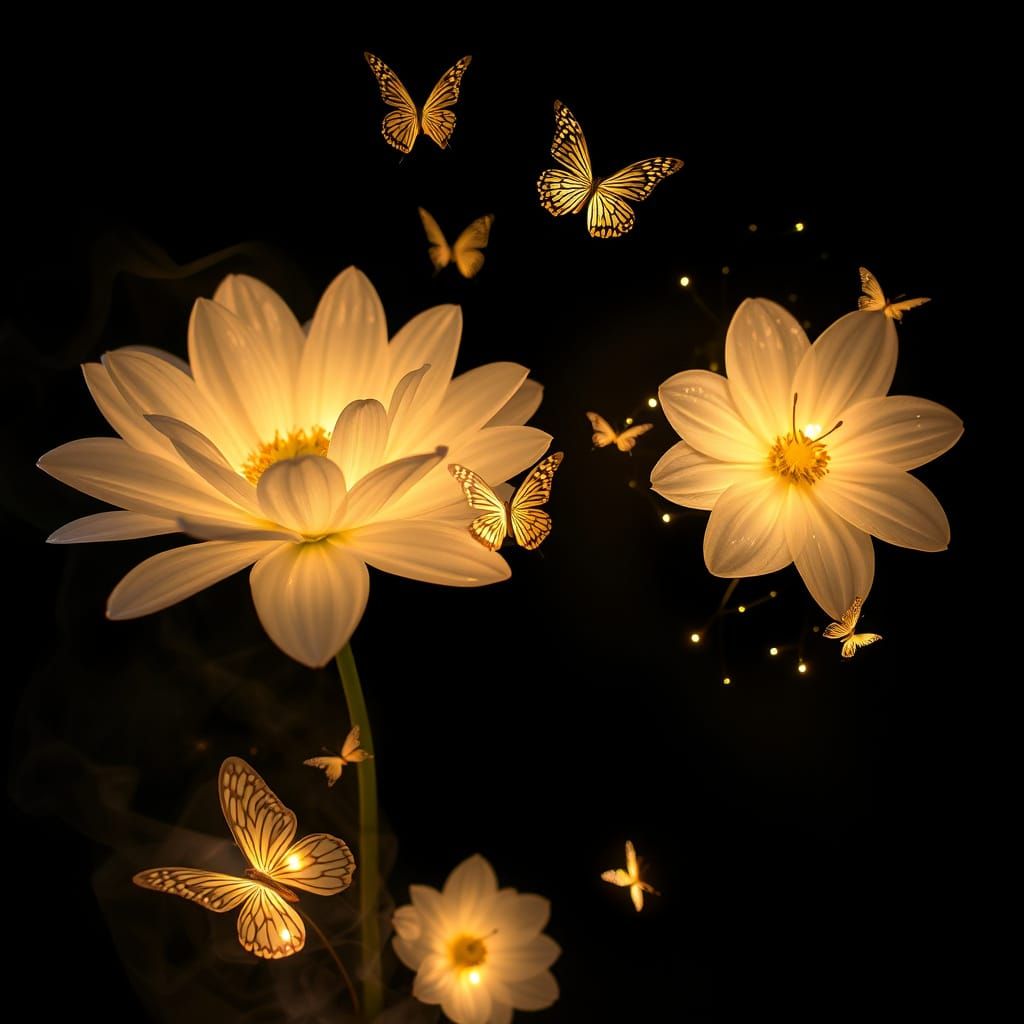 Minimalist Installation: Glass Chrysanthemum and Woman's Sil...