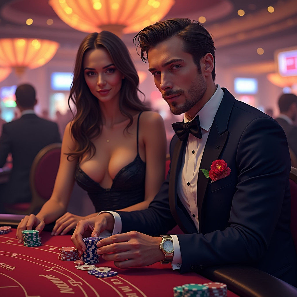 High-Stakes Casino Poker Game in Photorealistic Style