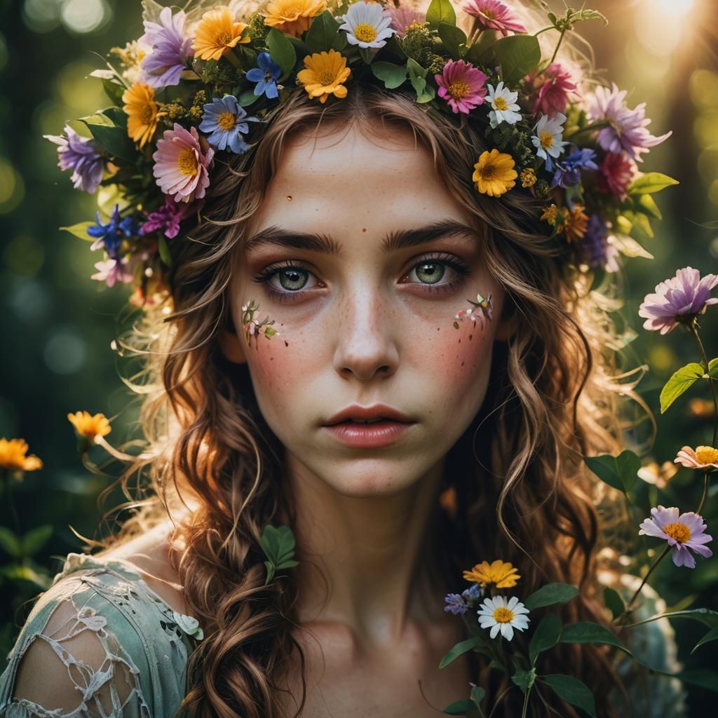 Whimsical Summer Fae Portrait in Fantasy Realism