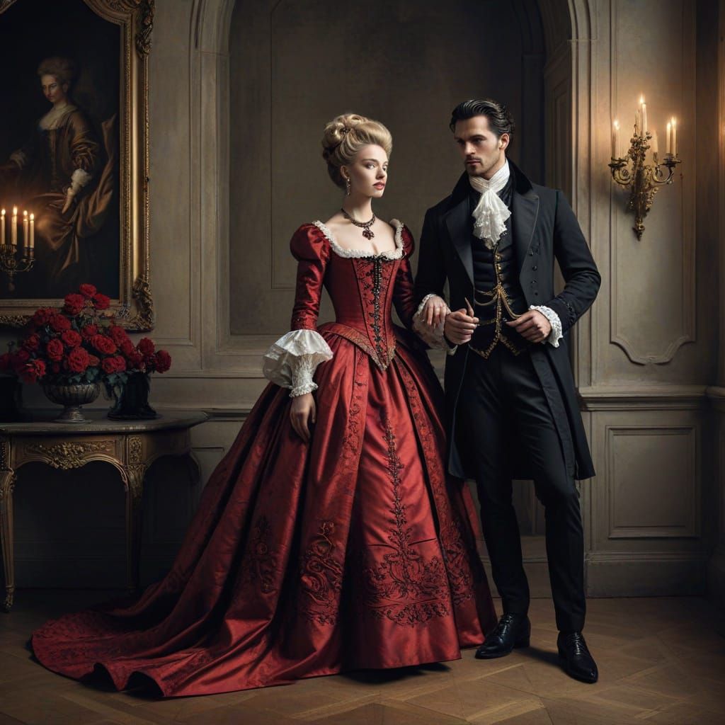 Classic Couple in Dark Baroque Gothic Setting