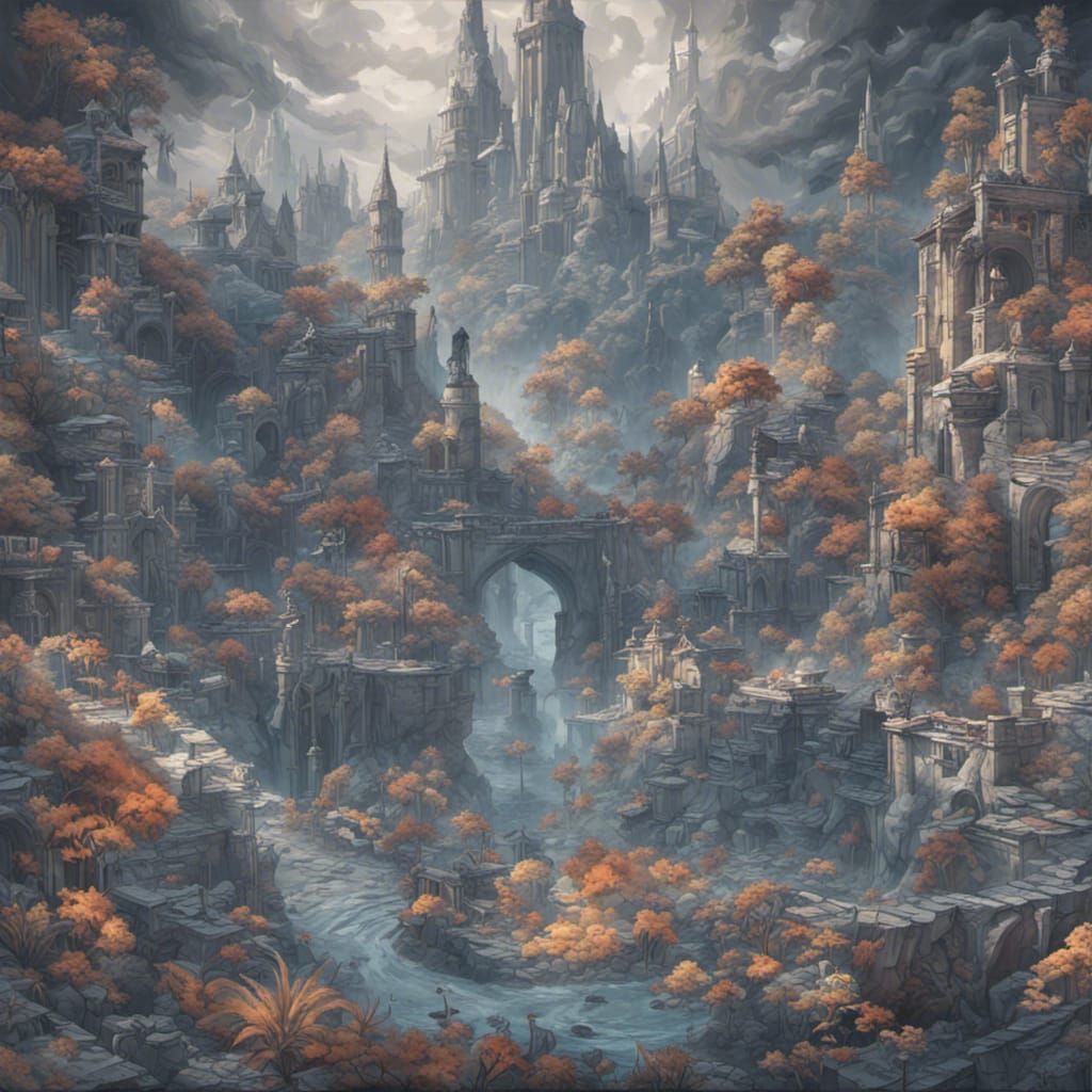 Fantastical Detailed Matte Painting in Deep Color