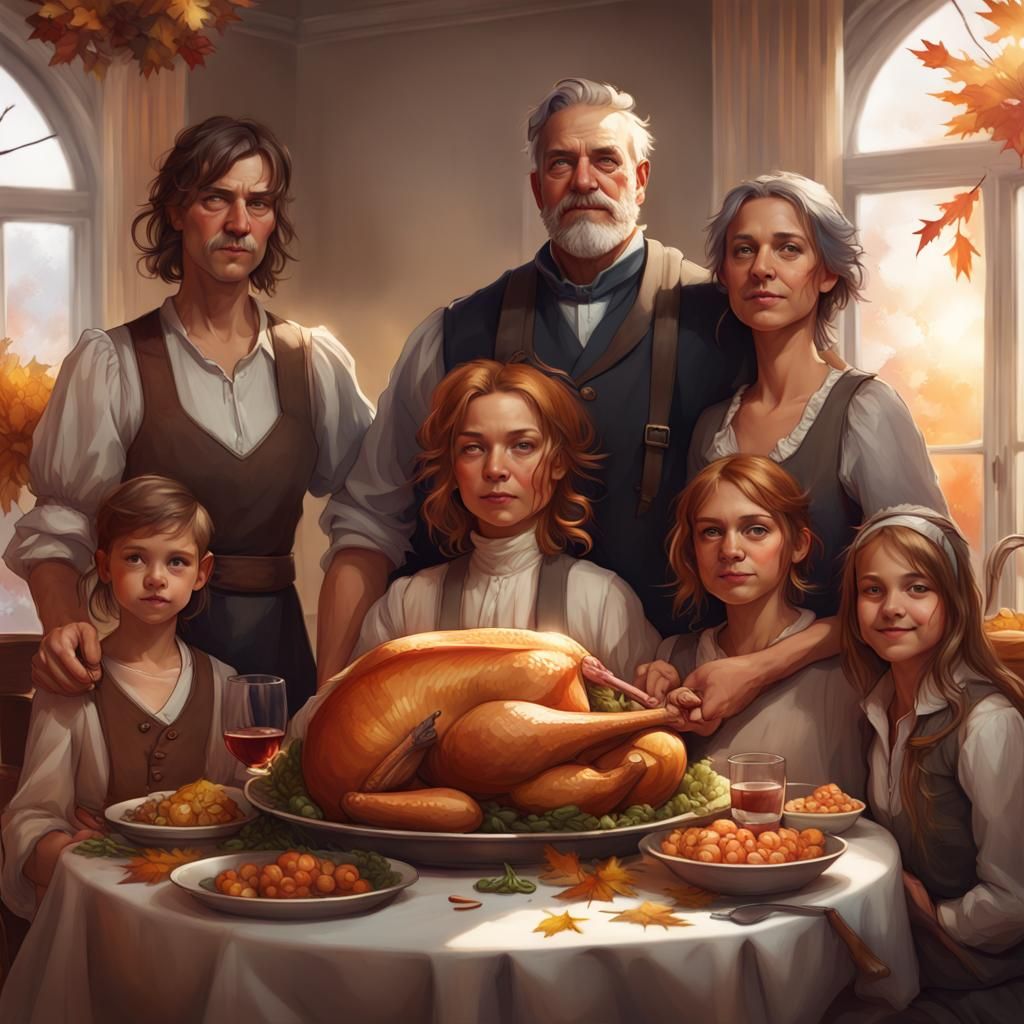 Thanksgiving Family Portrait in Art Nouveau Style