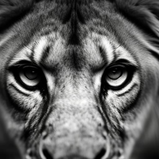 Monochrome Lion Portrait in Depth Map Style