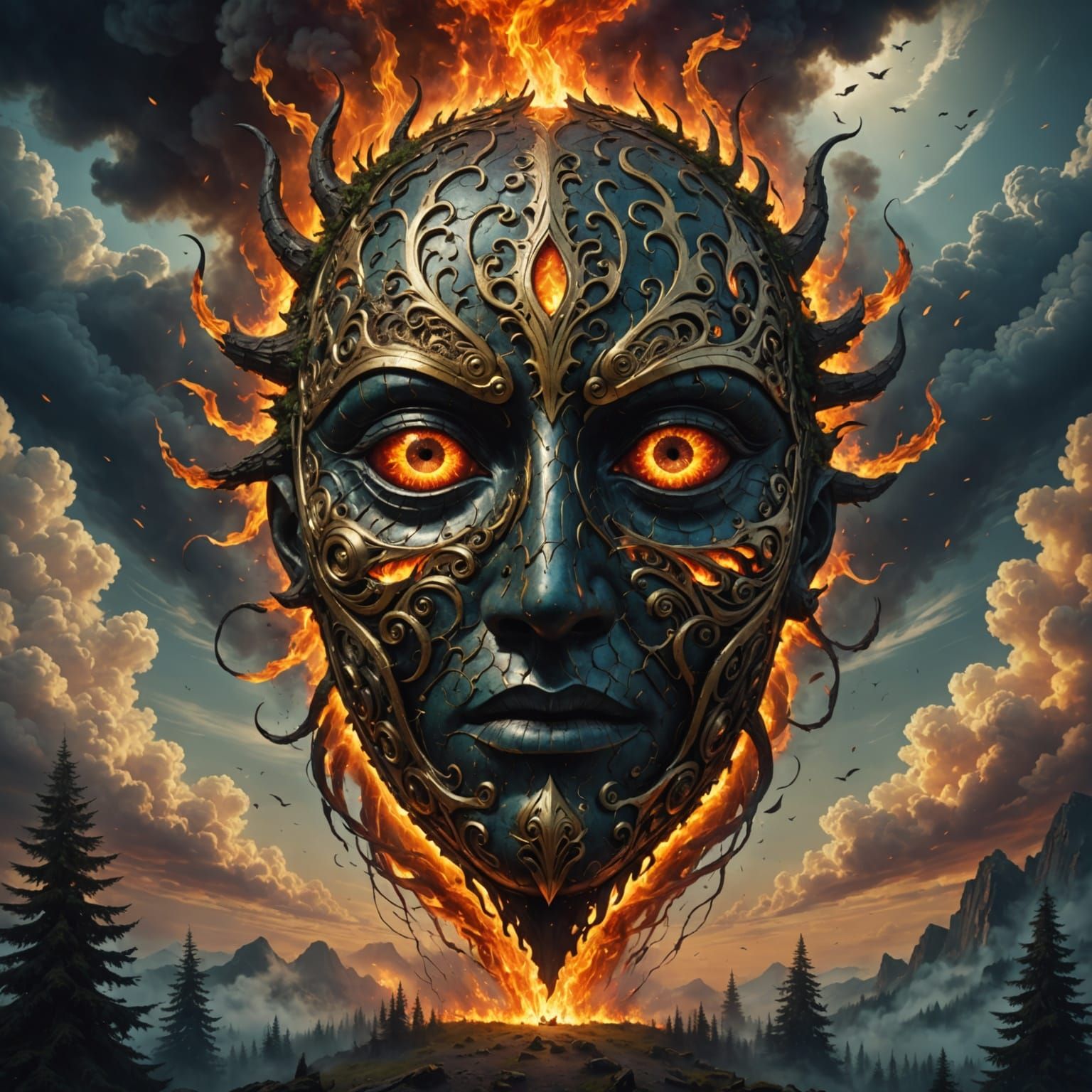 Giant Floating Mask Reveals Worlds in Surreal Dark Fantasy A...