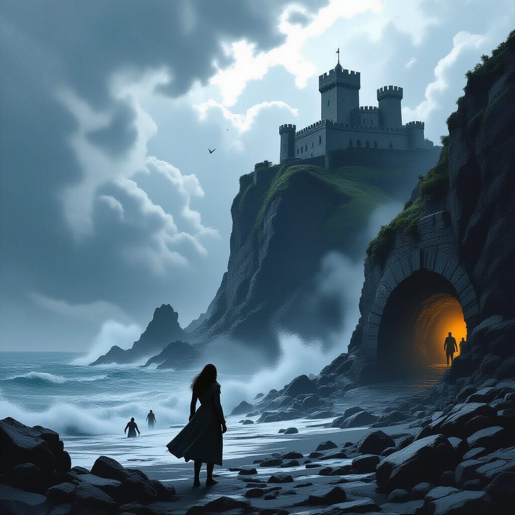 Island Fortress on Cliff in Vintage Adventure Style