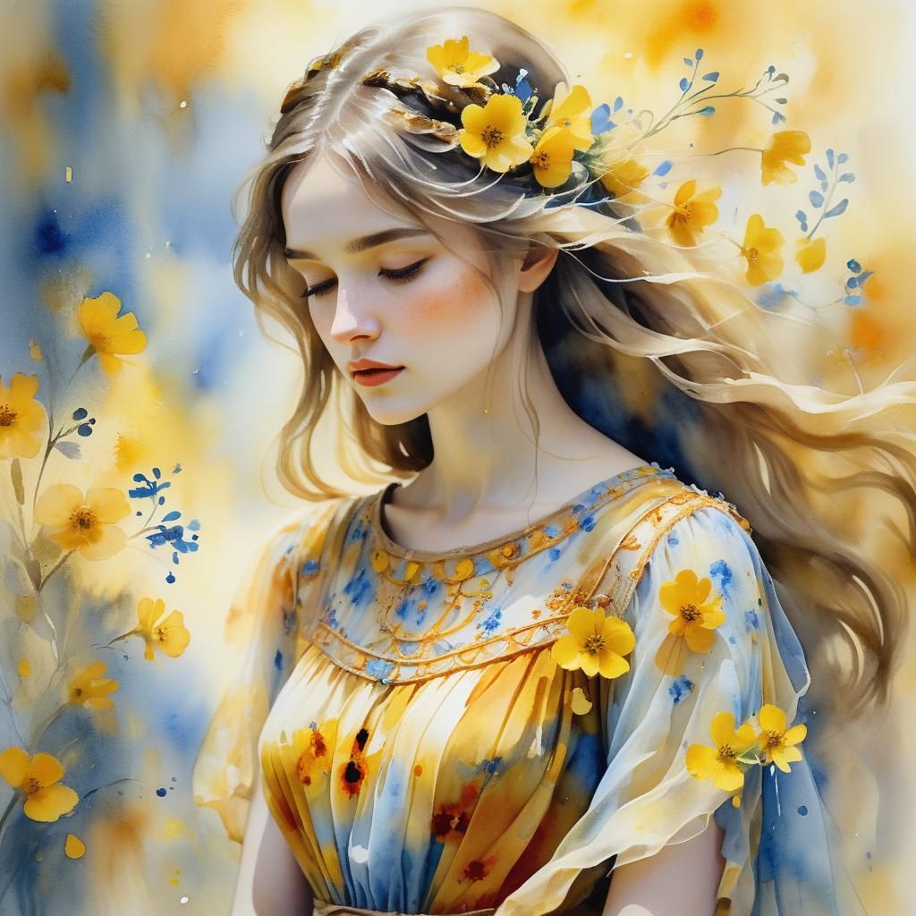 Girl in Yellow Dress: Impressionist Watercolor