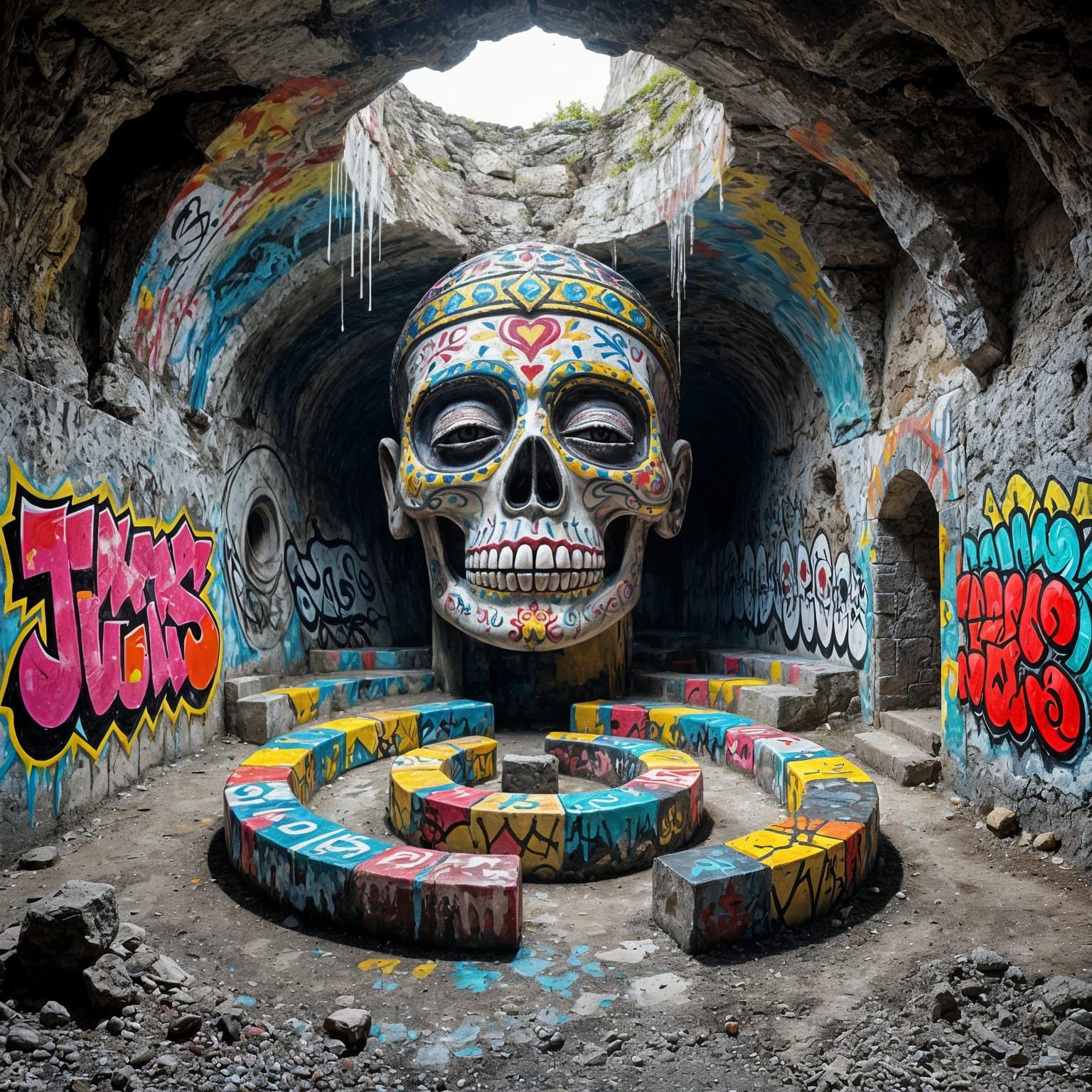 Urartian Maze with Dia de los Muertos Graffiti Art