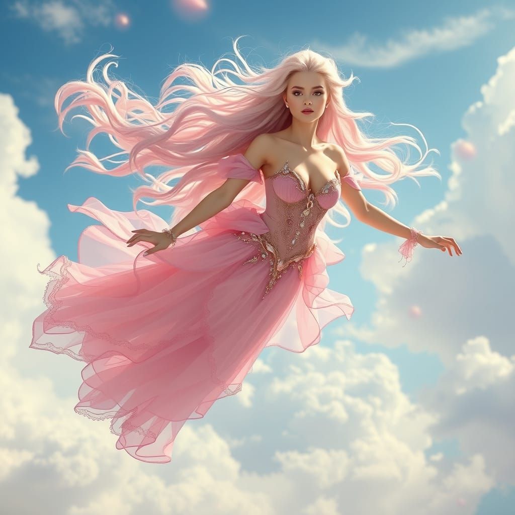 Enchanted Princess in Ethereal Pink Gown Soars Through the S...