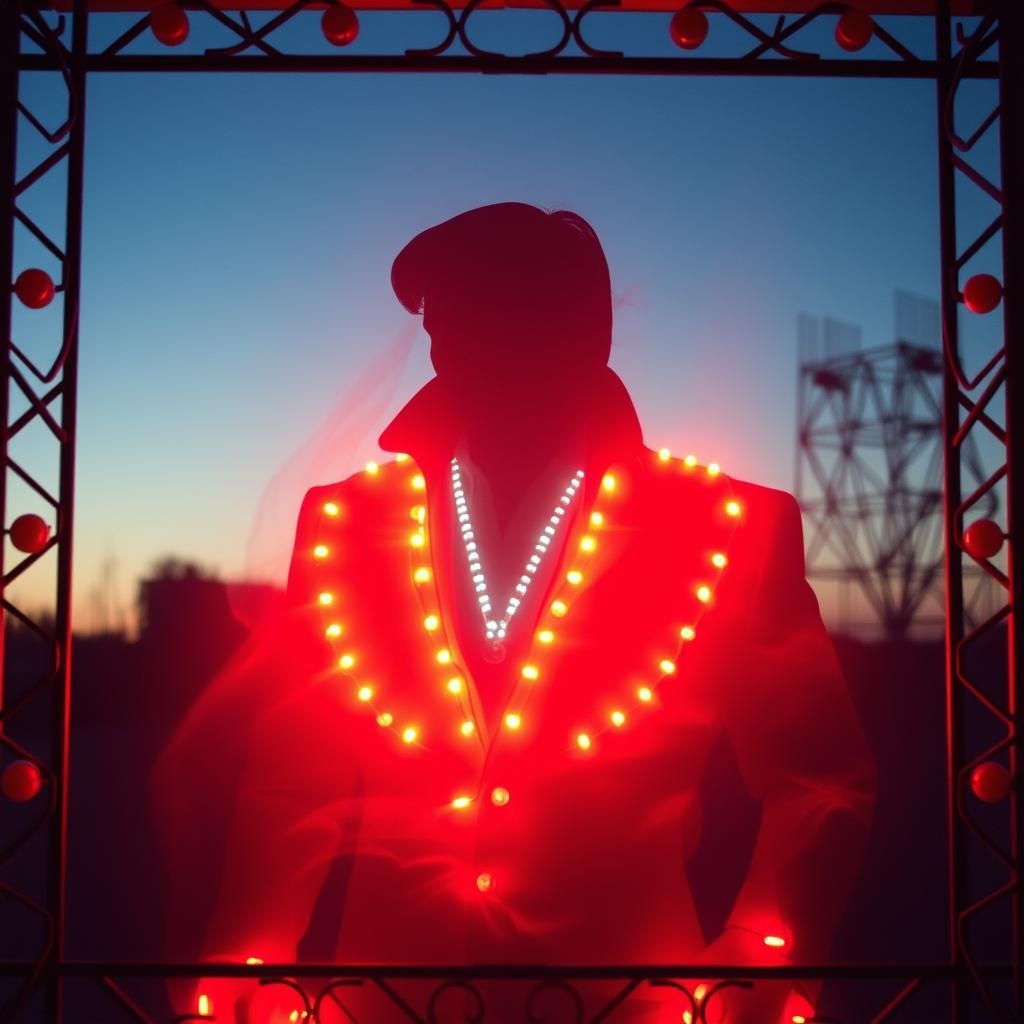 Ghostly Elvis in Neon Twilight, Framed