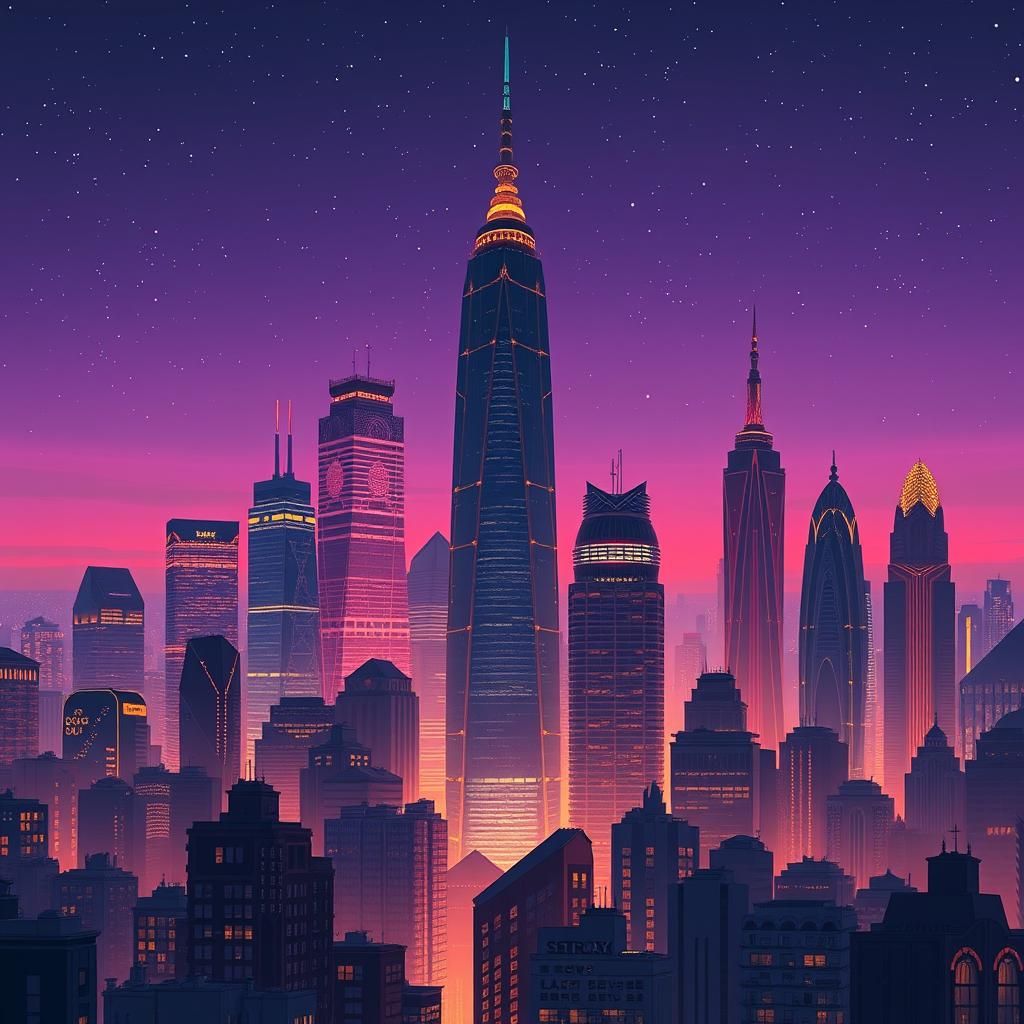 Musical Cityscape at Dusk in Digital Art Nouveau