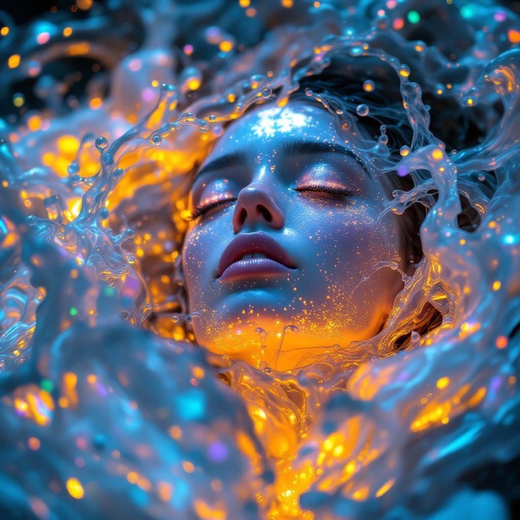 Ethereal Woman Portrait in Liquid Metal and Light