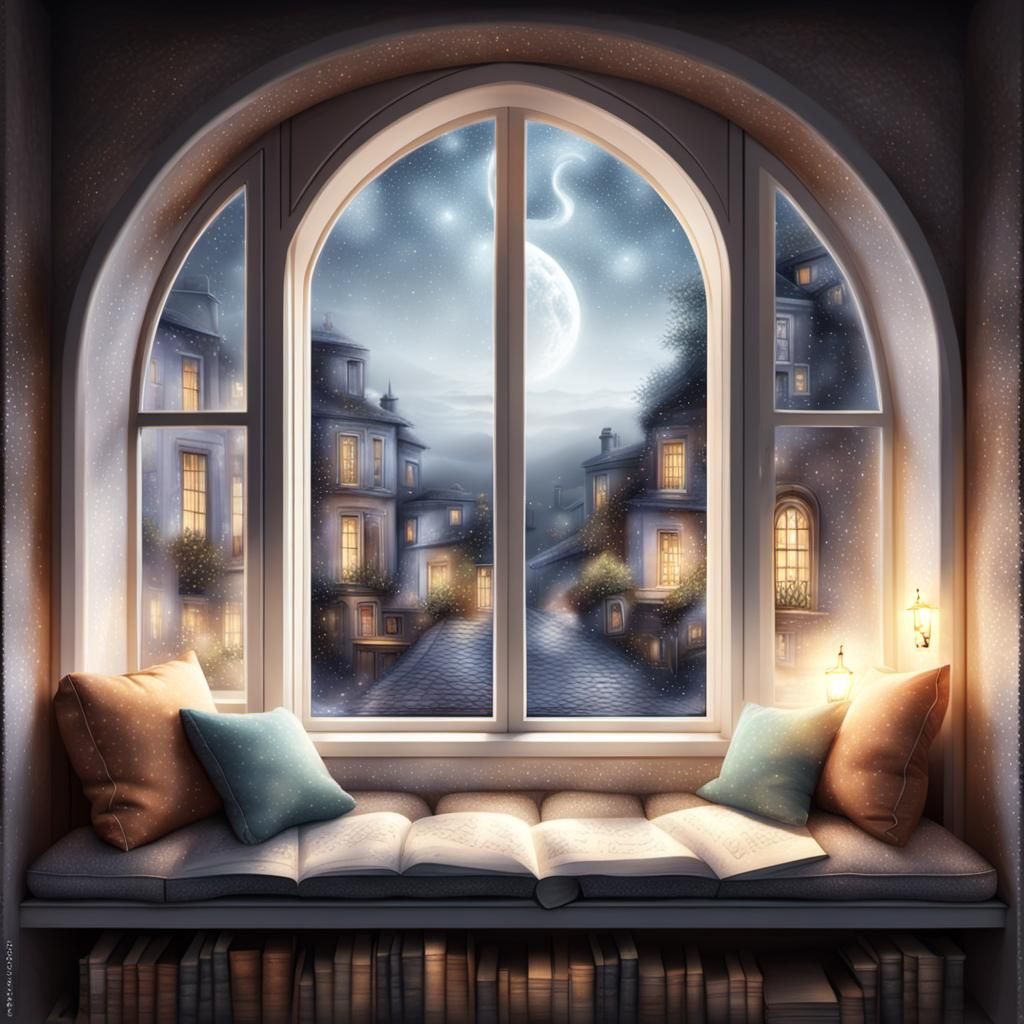 Cozy Window Nook Pencil Drawing with Coffee