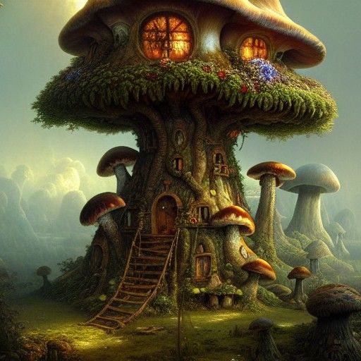 Mushroom Treehouse in Blasphemous Landscape
