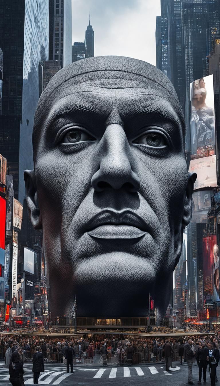 Surreal Face Merged with Times Square Architecture