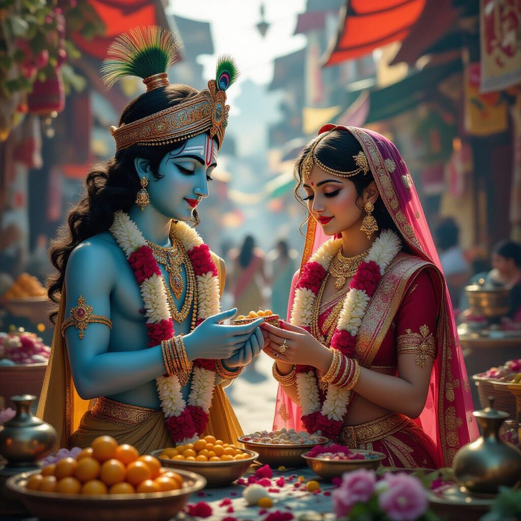 Krishna Sells Bangles to Radha in Art Nouveau Style