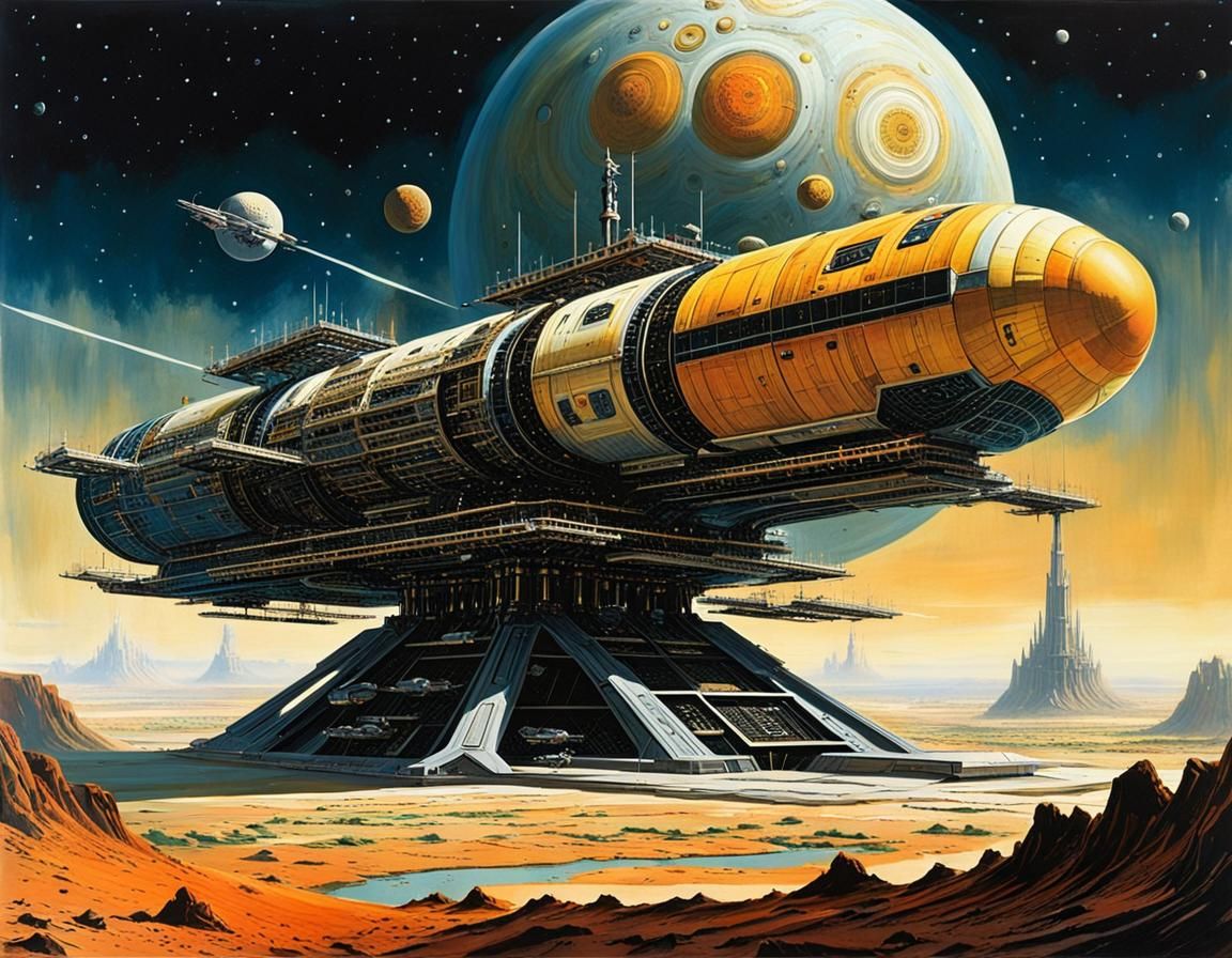 Jupiter Spaceport in Vintage Sci-Fi Style