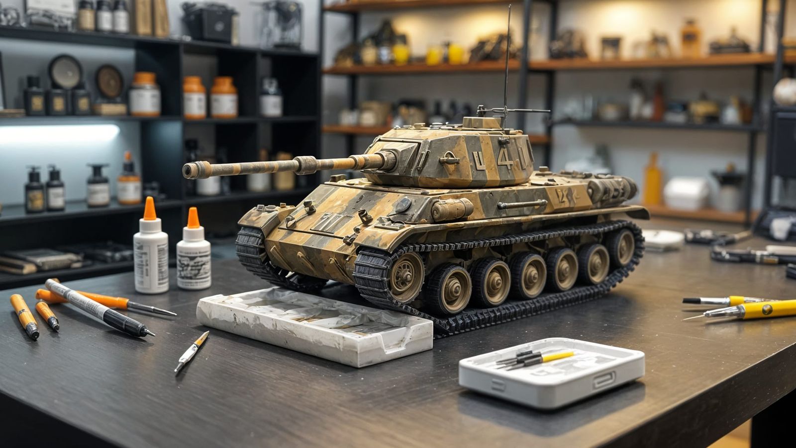 Detailed WWII Tank Model on Modern Workbench