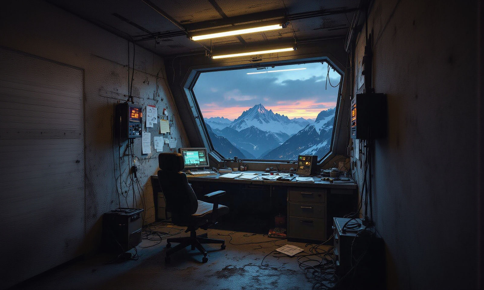 Futuristic Control Room in Remote Mountain Outpost