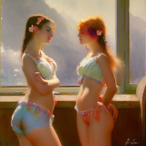 Burning Man Girl with Love Smile as Daeni Painting