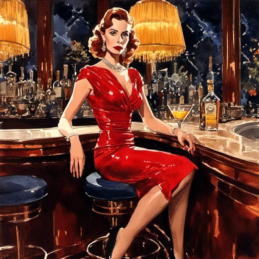 Siobhan in Luxurious Bar, Hopper and Lempicka Style