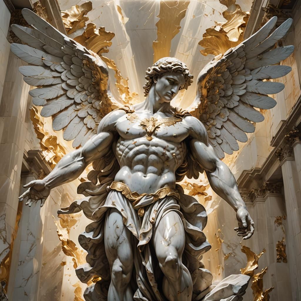 Angelic Marble Statue Unfurling Wings
