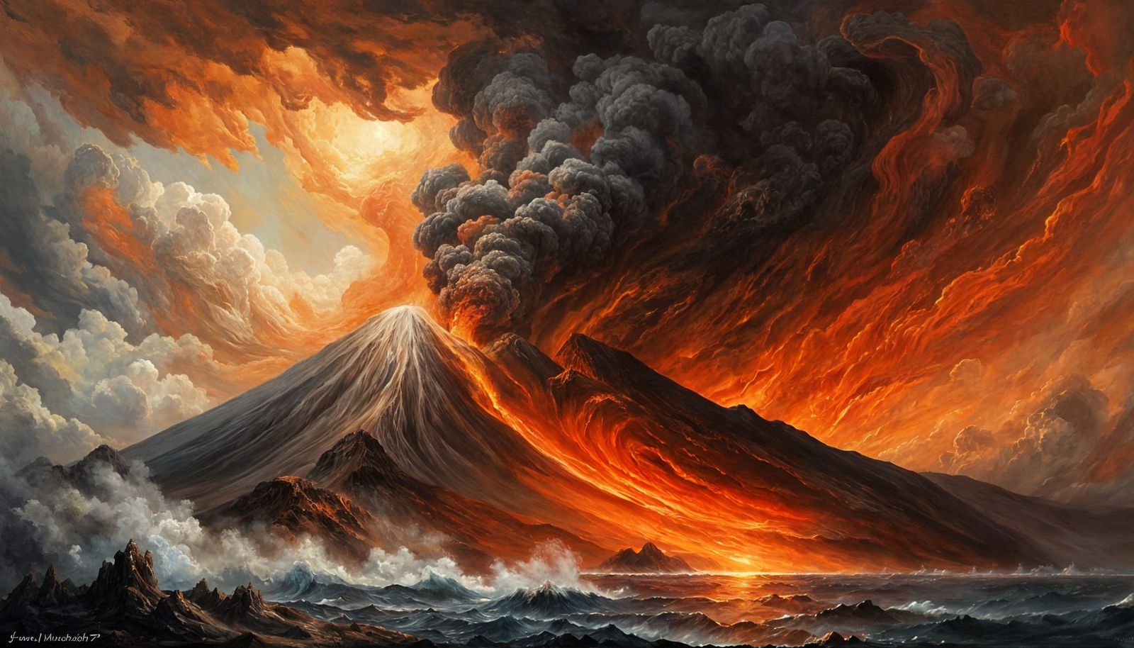 Volcano Eruption: Oil Painting in Constable Style