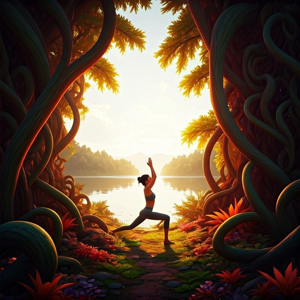 Mindful Yoga in a Golden Forest Glade